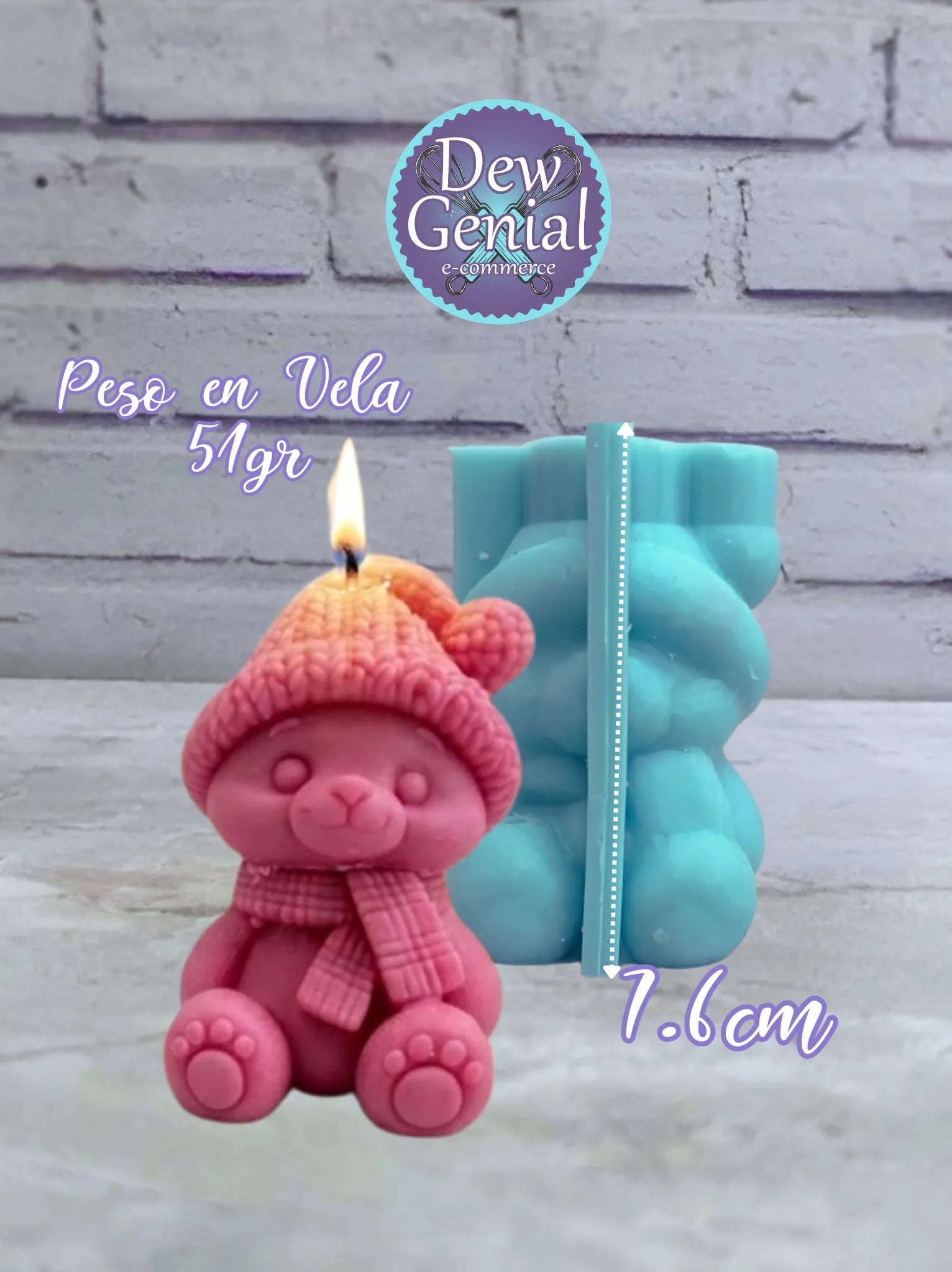 Molde Silicona Navidad Osito Bufanda Alto (7 Cm) Velas , Jabones Y Resinas DG-1528