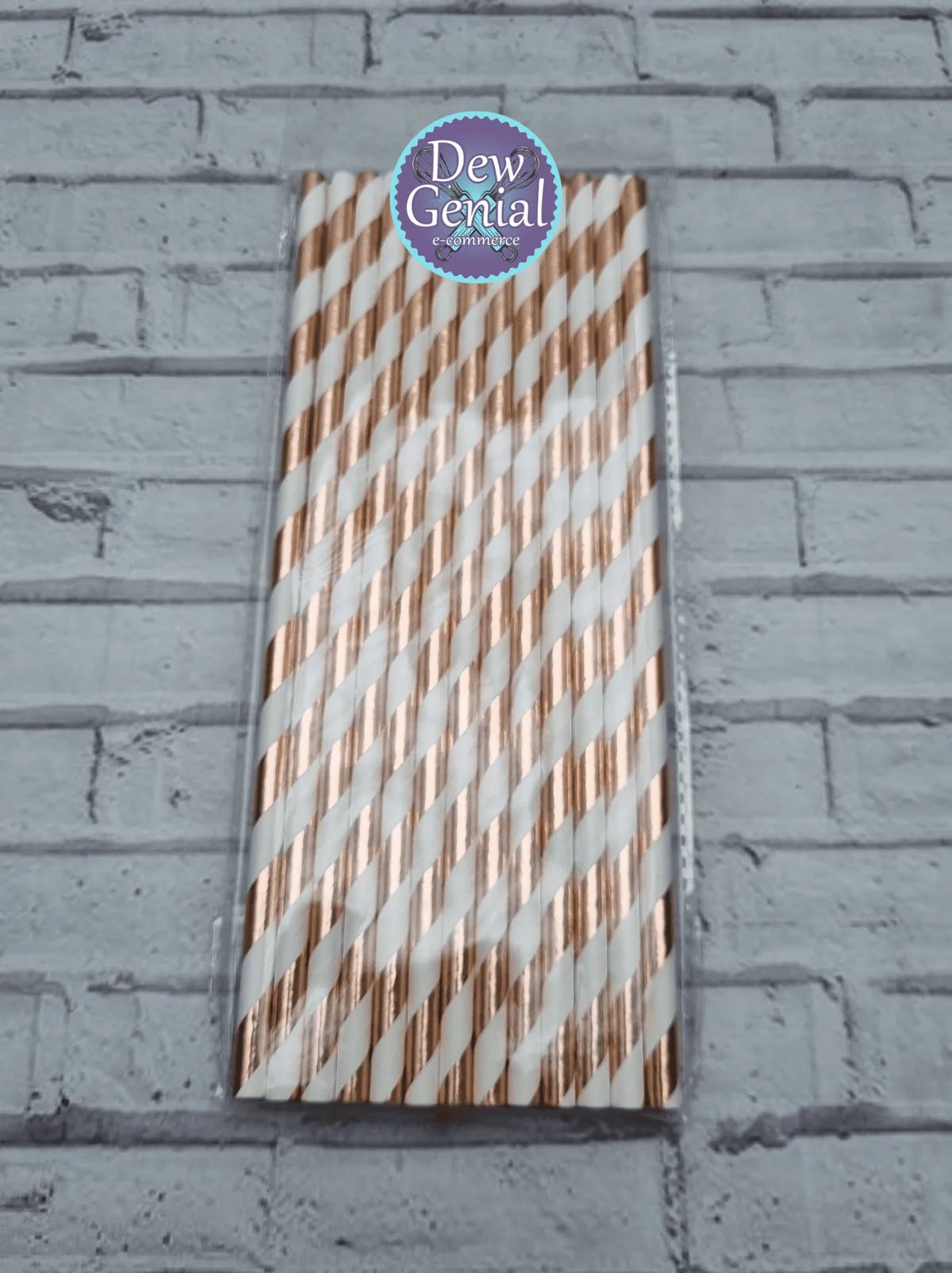 Pitillos de Papel para Cakepops Blancos con Espiral Oro Rosa