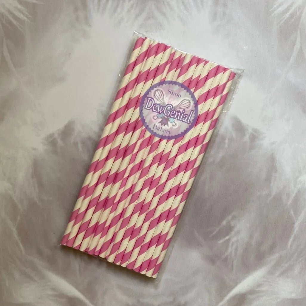 Pitillos de Papel para Cakepops Blancos con Espiral Rosado